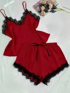 Satin Solid Nightsuit Set for Women 