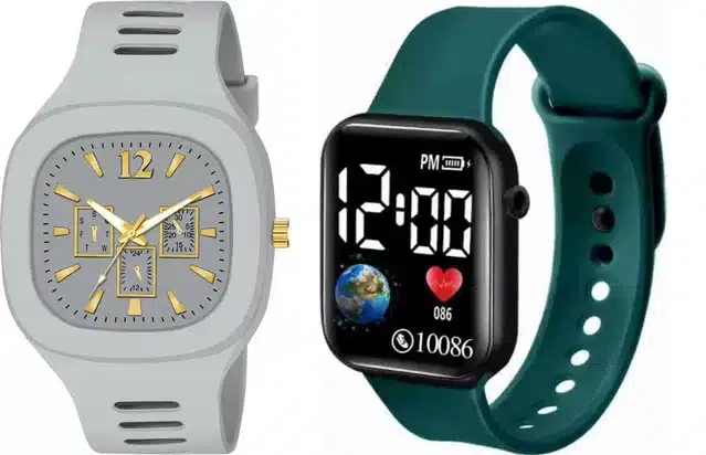 Analog with Smartwatch Combo for Men (Grey & Teal, Pack of 2)