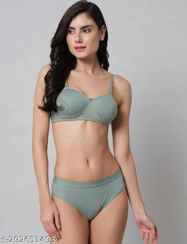 Cotton Blend Solid Lingerie Set for Women (Multicolor, 38B)