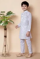 Cotton Embellished Kurta with Payjama for Boys, White 