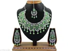 Rodium Plated Green Bridal Chocker Jewellery Set for Women 