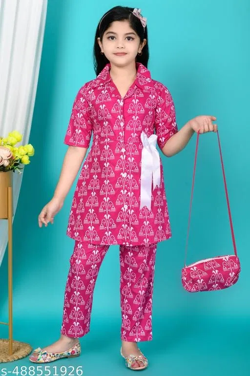 Printed Kurta Pajama Set for Girls (Multicolor, 1-2 Years)