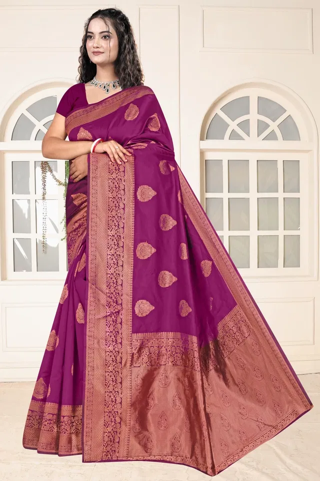 Jacquard Woven Design Saree for Women, Wine (6.3 m)