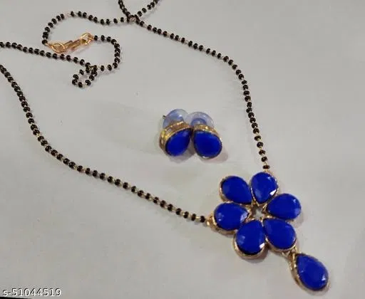 Alloy Mangalsutra With Earring for Women, Blue
