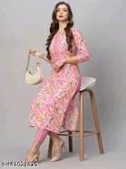 Cotton Blend Printed Kurti with Pant for Women 