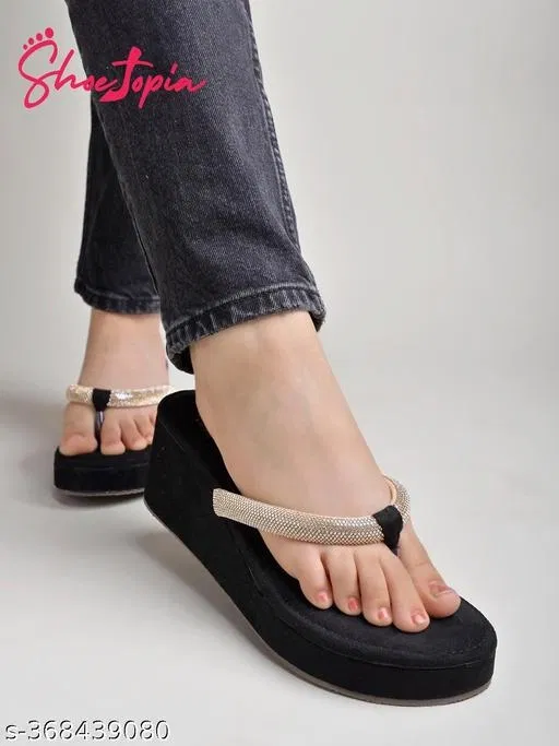 [121] Black Embellished Wedge Wedges for Women (IND-8)