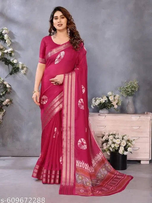 Chiffon Floral Printed Saree for Women (Pink, Colour)