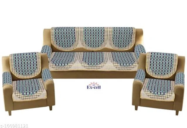 Polycotton 5 Seater Sofa Covers (Blue, Set of 1)