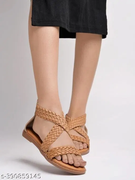 Shoetopia Solid Sandals (Beige, IND-6)