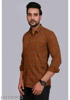 Cotton Blend Checked Shirt for Men, Brown 