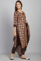 Cotton Blend Printed Kurti with Bottom & Dupatta Set for Women 