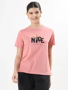 Peach Printed Women T-Shirt (Peach, L)