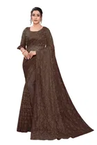 Net Solid Saree for Women 