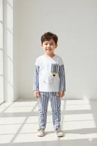 Cotton Blend Printed Clothing Set for Kids, White & Blue 