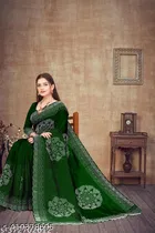 Georgette Embroidered Saree For Women, Green