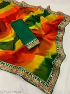 Georgette Solid Saree for Women, Multicolor 