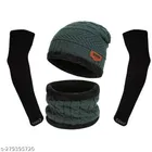 Woolen Beanie Cap with Neck Scarf & Arm Sleeves for Men & Women 