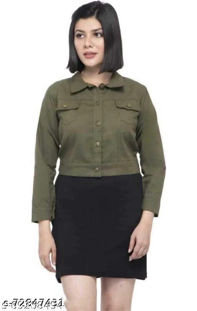 Denim Jacket for Women (Green, M)