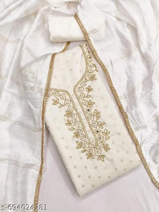 Chanderi Cotton Punjabi/All Over Suits Semi-Stitched Suits (Multicolor, 6.65 meter for Women (XXL)