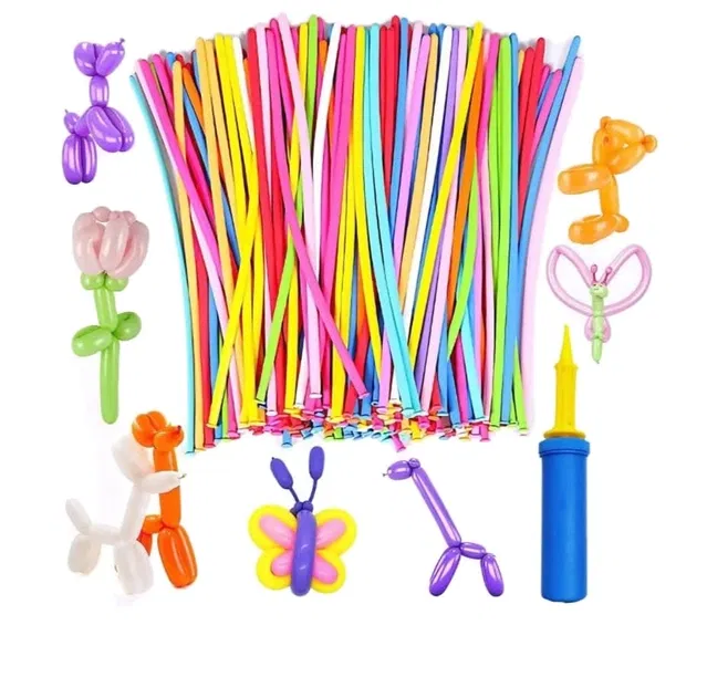Solid 100 Pcs Animals Kit  (Multicolor) with Twisting Balloons with 1 Air Pump + 100pcs Latex Long Balloons