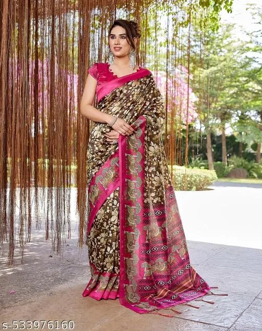 Art Silk Printed Saree for Women, Multicolor (6.3 m)