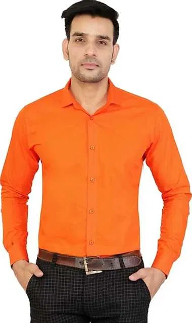Casual Men's Solid Shirt (Orange, XL) (DC-31)