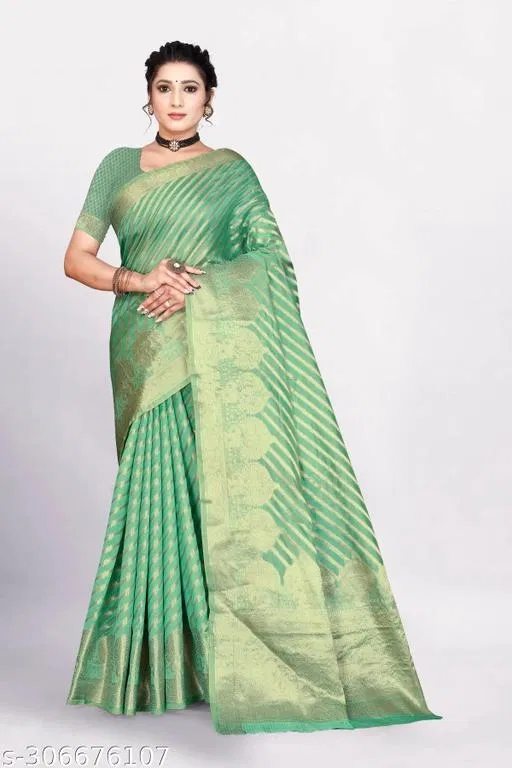 Organza Zari Woven Saree for Women (Green, 6.3 m)