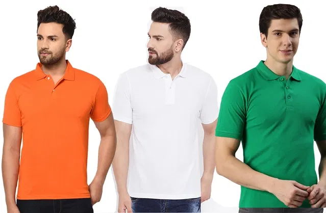 Polo T-shirts for Men, Pack of 3 (Multicolor, L)