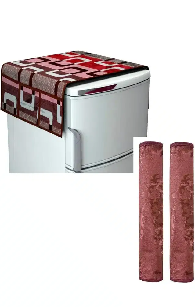 Knit Printed Fridge Top & Handle Cover (Red, Set of 1)