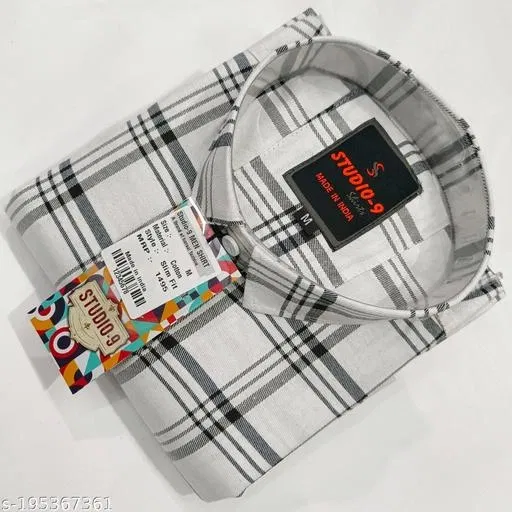 Cotton Blend Checked Shirt for Men, White (XXL) Pack of 1