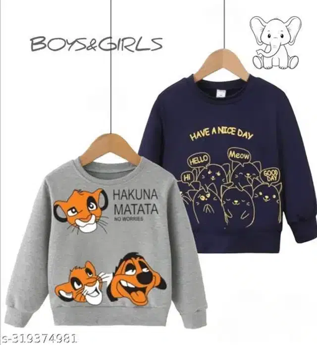 Full Sleeves Sweatshirts for Kids (Grey & Navy Blue, 0-1 Years) (Pack of 2)