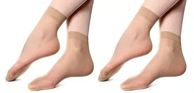 Cotton Blend Ultra Thin Socks for Women (Beige, Pack of 2)