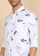 Cotton Blend Printed Shirt for Men, White 