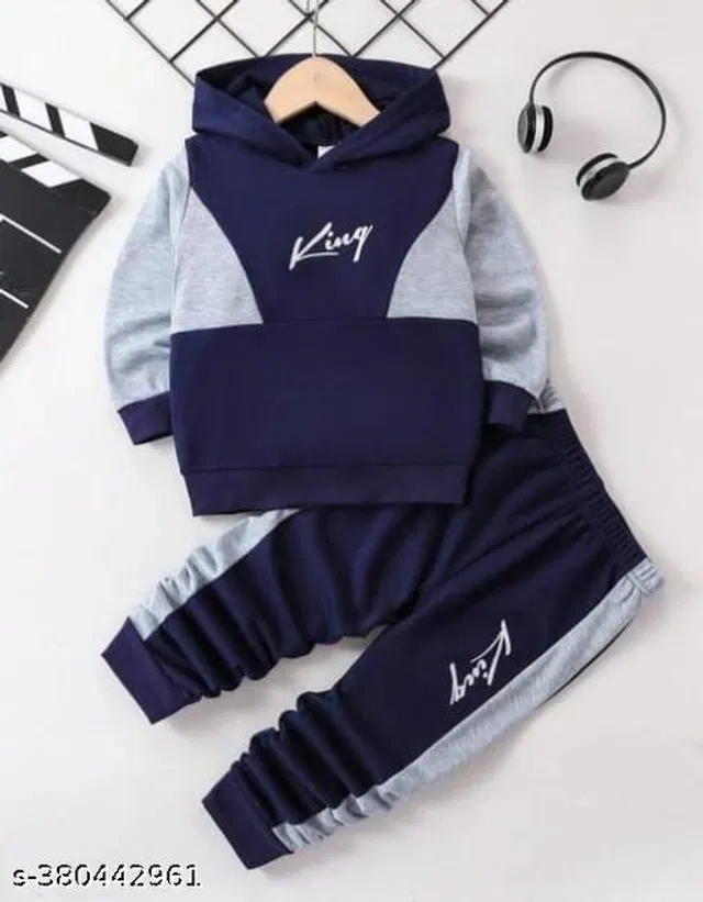 Cotton Blend Clothing Set for Kids (Grey & Navy Blue, 0-3 Months)