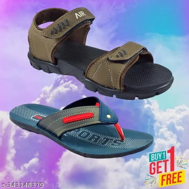 Sandal with Flipflop for Men (Multicolor, 8) (Pack of 2)