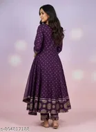 Embroidered Art Silk Gown Kurta Set for Women 