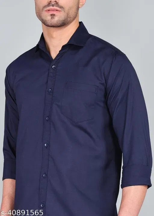 Cotton Blend Solid Shirts for Men, Navy Blue (XXL)