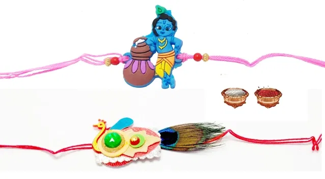 Plastic Krishna Pankh Kids Rakhi, Pack of 2 (Multicolor, Free)
