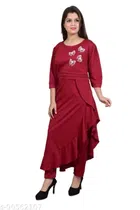 Lycra Solid Kurti with Pant for Women (Maroon, L)