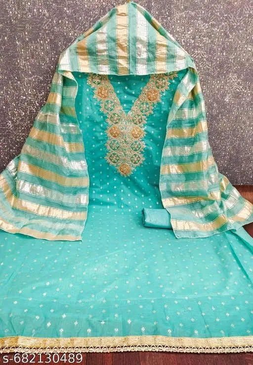 Silk Blend Embroidered Punjabi/All Over Suits for Women (Multicolor, 6.85 meter (3XL)