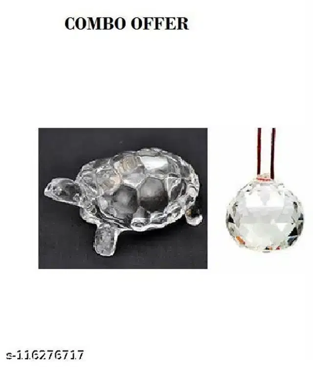 Crystal Ball Wall Hanging & Turtle Showpieces (Transparent, Set of 2)