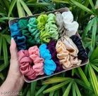 Multicolor Silk Scrunchies for Women, Pack of 12 