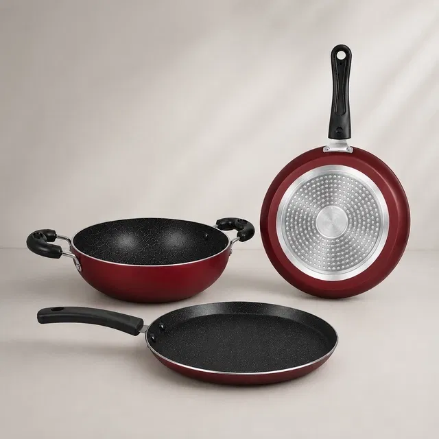 SimpleHome Non-Stick Aluminium Cookware Combo Set (3-Piece)