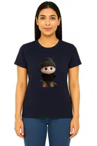 Cotton Blend Printed T-shirt for Women, Navy Blue 