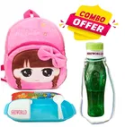 Combo of Fabric School Bag, Water Bottle with Lunch Box for Kids 