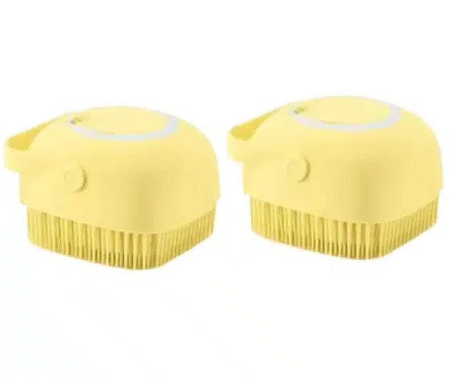 Silicone Liquid Soap Dispenser Bath Scrubber (Yellow, Pack of 2)