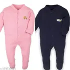 Cotton Rompers for Kids (Navy Blue & Pink, 0-3 Months)