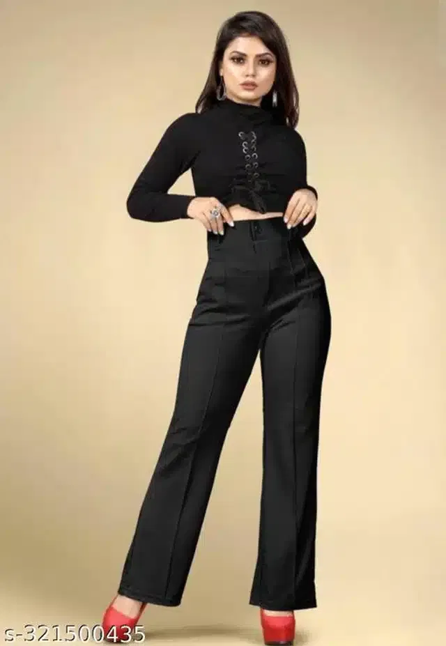 Cotton Blend Trouser for Women (Black, 26)