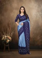 Art Silk Printed Saree for Women, Blue 