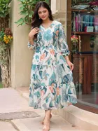 Poly Georgette Floral Print Kurti for Women, Blue 